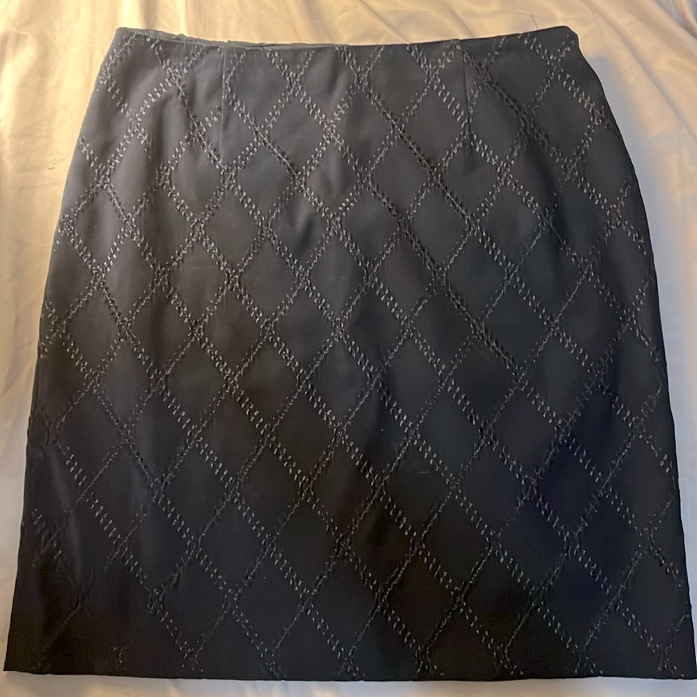 Navy Suede Embroidered Skirt